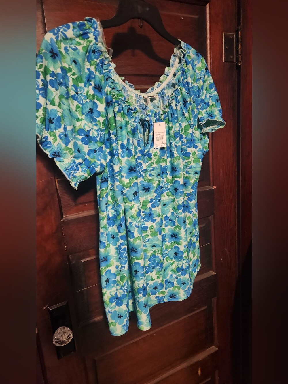 Blue Floral Peasant Top - Lightweight Women’s Blouse